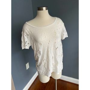 Forever 21 women's white distressed tee; oversized, size small.